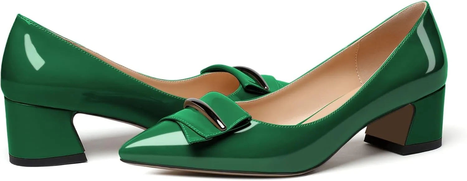 YODEKS Women's Chunky Heel Pumps Low Block Heel Pointed Toe Slip on Dress Pump Shoes for Work Casual Daily Life Party Dress Shoes