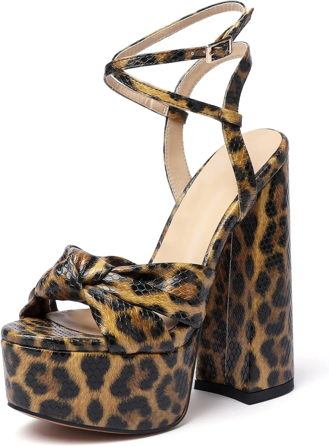 YODEKS Women's High Heels Sandals| Chunky Heel Platform Pumps| Peep Toe Ankle Strap Fashion Animal Print Summer Dress Shoes