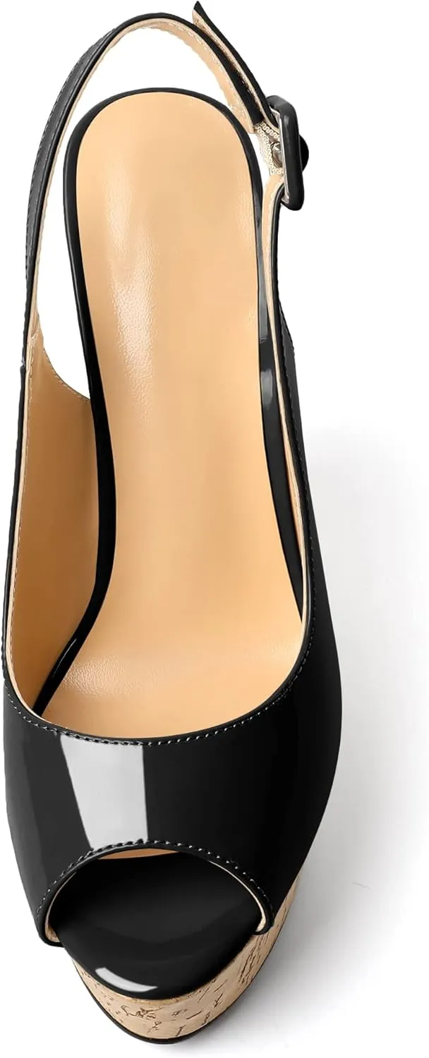 YODEKS Women's Platform Sandals Wedge Heel Peep Toe High Heeled Pumps Platform Wooden Heel Summer Wedge Heels Shoes