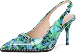 YODEKS Women's Slingback Heels Pointed Toe Beaded High Heel Pumps 3.5 Inch Shoes US Size 5-13