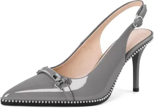 YODEKS Women's Slingback Heels Pointed Toe Beaded High Heel Pumps 3.5 Inch Shoes US Size 5-13