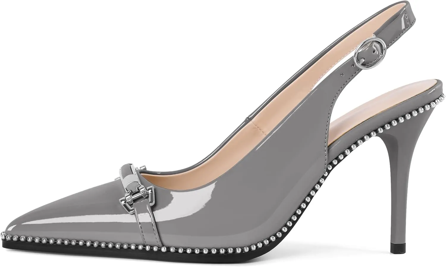 YODEKS Women's Slingback Heels Pointed Toe Beaded High Heel Pumps 3.5 Inch Shoes US Size 5-13