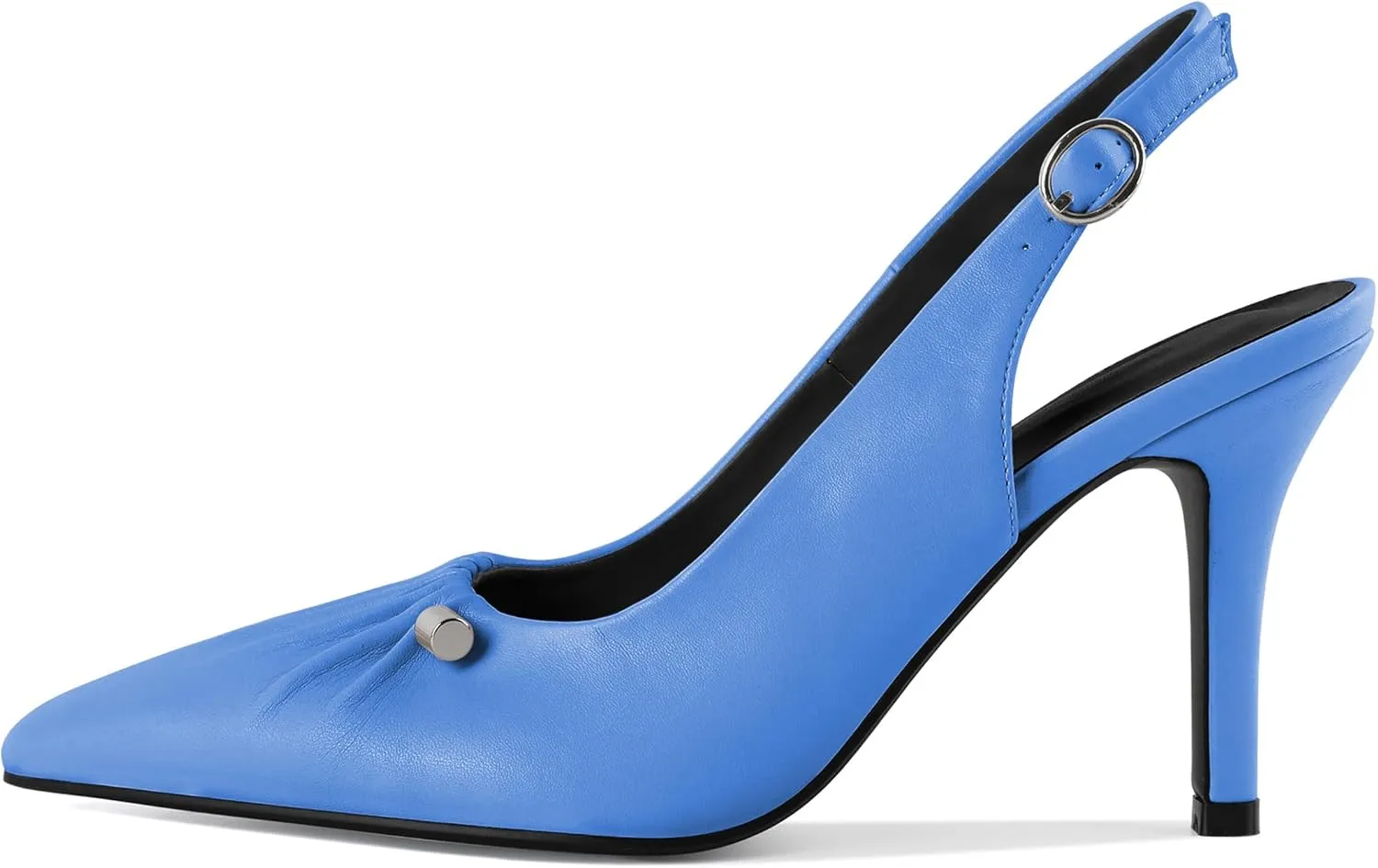 YODEKS Women's Slingback Heels Pointed Toe Beaded Metal Buckle Bar High Heel Pumps 3.5 Inch Shoes US Size 5-13