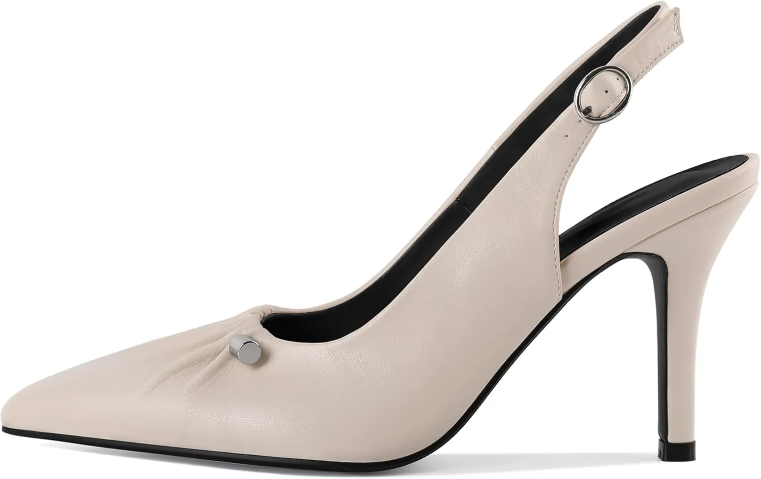 YODEKS Women's Slingback Heels Pointed Toe Beaded Metal Buckle Bar High Heel Pumps 3.5 Inch Shoes US Size 5-13