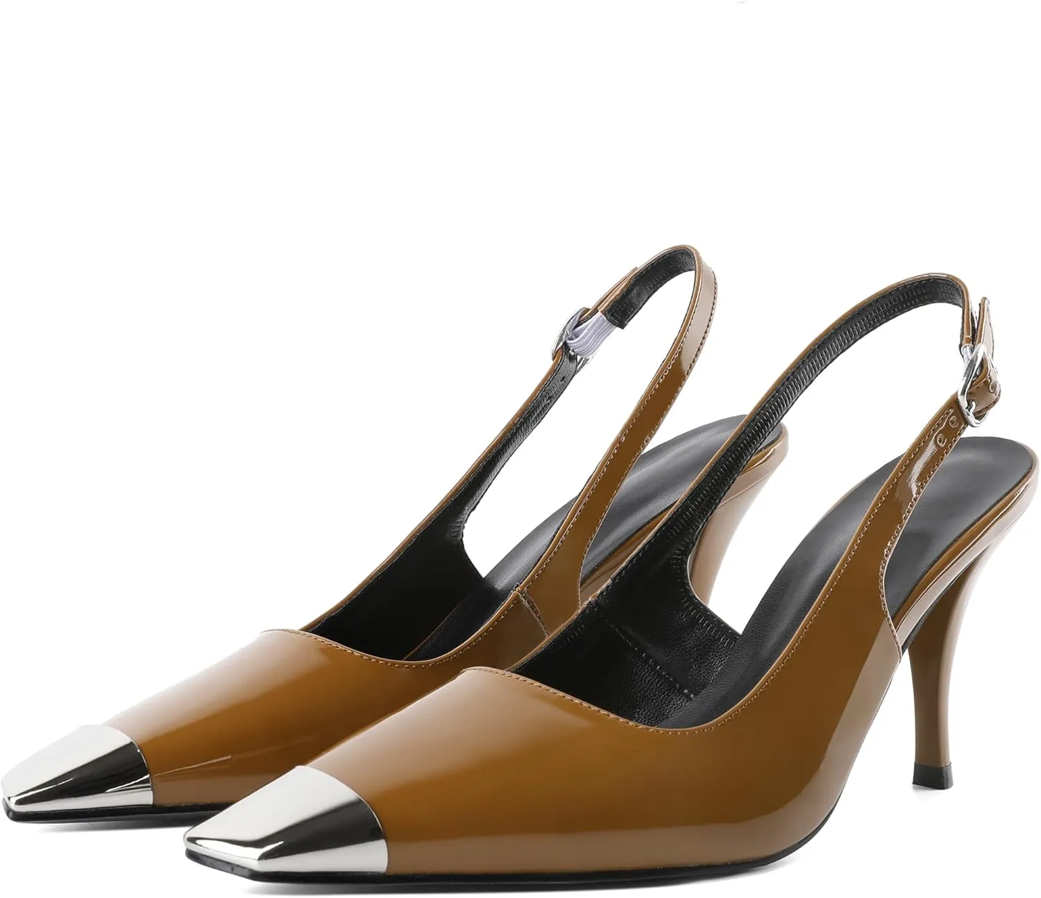 YODEKS Women's Slingback Heels Silver Cap Toe Heels High Heel Pumps 3.5 Inch Two Toned Shoes US Size 5-13