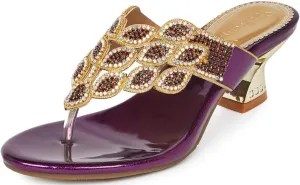 YooPrettyz Women Summer Rhinestone Thong Strap Sandals Slid Gold Chunky Low Heels
