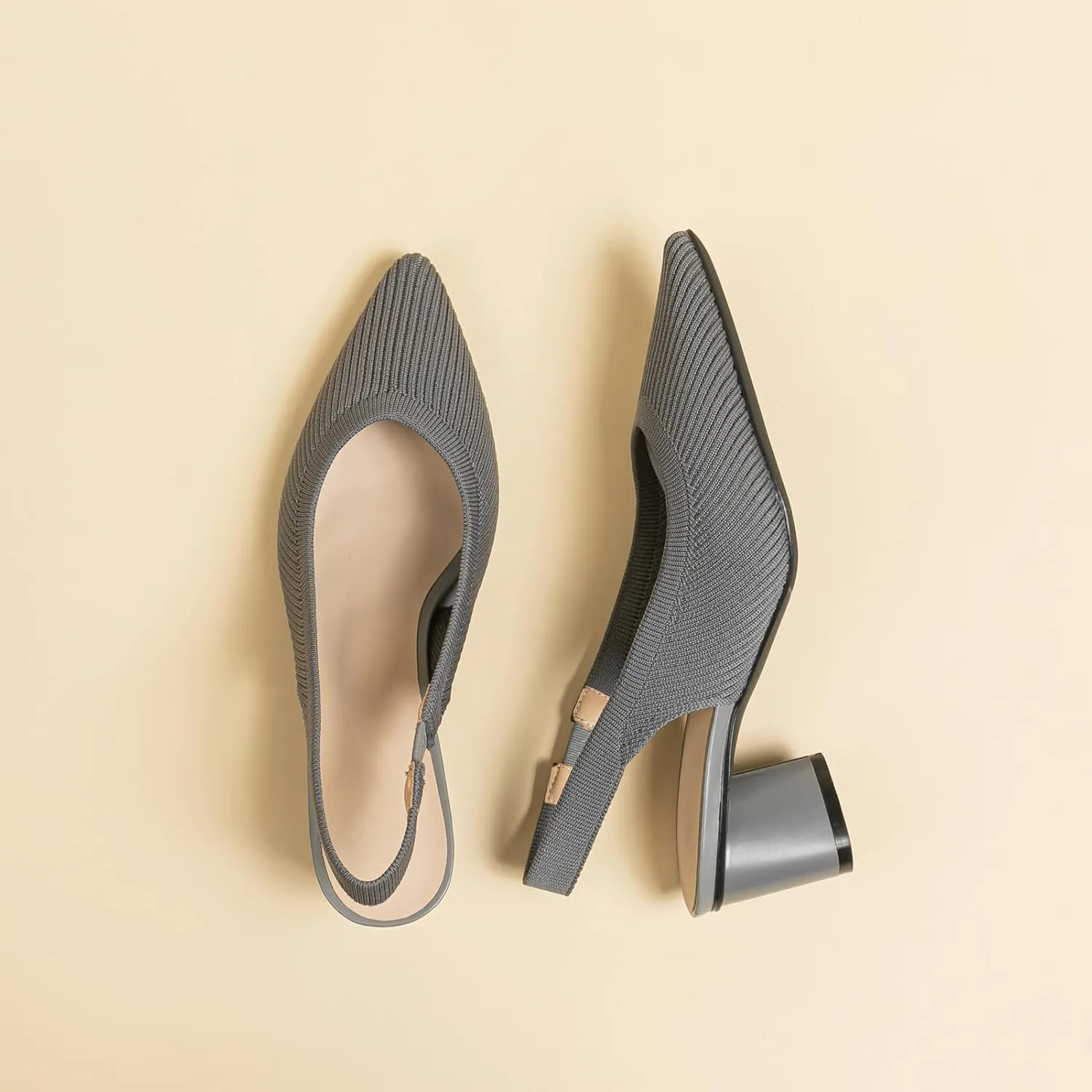 youngshow Pointed Toe Women Pumps, Comfort Slingback Heels with Arch Support, Cute Kitten Heels with Ankle Strap for Womens, Walking Office, Black