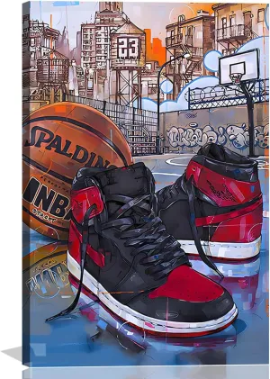 YOXORDQ Basketball Poster Wall Art Graffiti Sneakers Picture Wall Decor Boys Men Living Room Bedroom Canvas Print 16x24 Inch - Frame