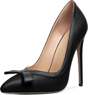 Zamikoo Women's Pointed Toe Slip On High Heel Pumps, Stiletto Heels with Bow, Classic Pumps Shoes for Casual Dress Office Wedding 4.7 Inch Suede Heels