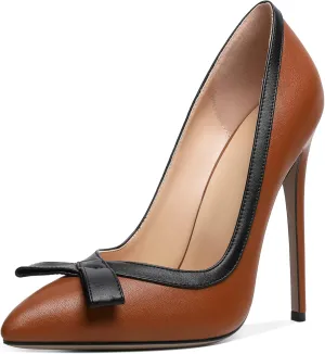 Zamikoo Women's Pointed Toe Slip On High Heel Pumps, Stiletto Heels with Bow, Classic Pumps Shoes for Casual Dress Office Wedding 4.7 Inch Suede Heels