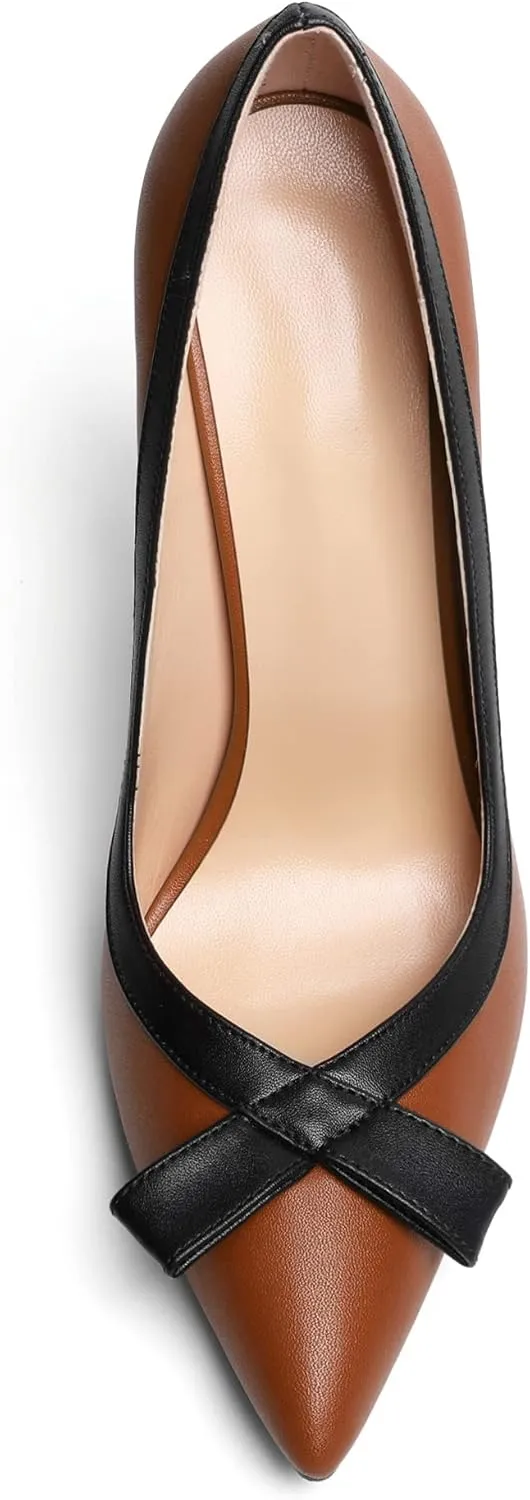 Zamikoo Women's Pointed Toe Slip On High Heel Pumps, Stiletto Heels with Bow, Classic Pumps Shoes for Casual Dress Office Wedding 4.7 Inch Suede Heels