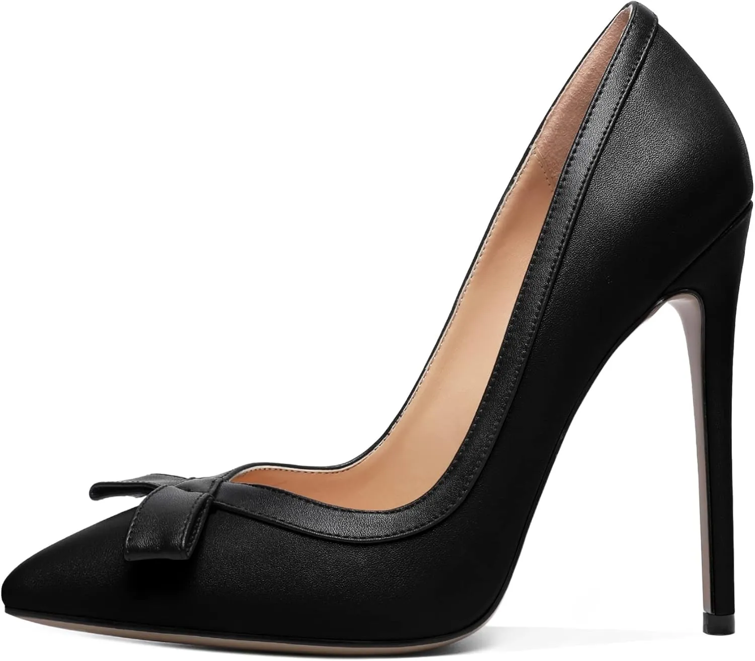 Zamikoo Women's Pointed Toe Slip On High Heel Pumps, Stiletto Heels with Bow, Classic Pumps Shoes for Casual Dress Office Wedding 4.7 Inch Suede Heels