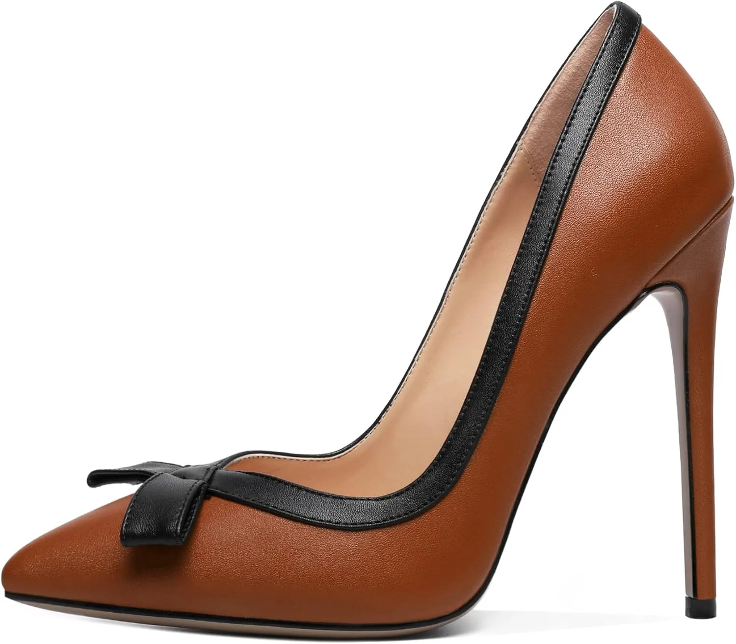 Zamikoo Women's Pointed Toe Slip On High Heel Pumps, Stiletto Heels with Bow, Classic Pumps Shoes for Casual Dress Office Wedding 4.7 Inch Suede Heels